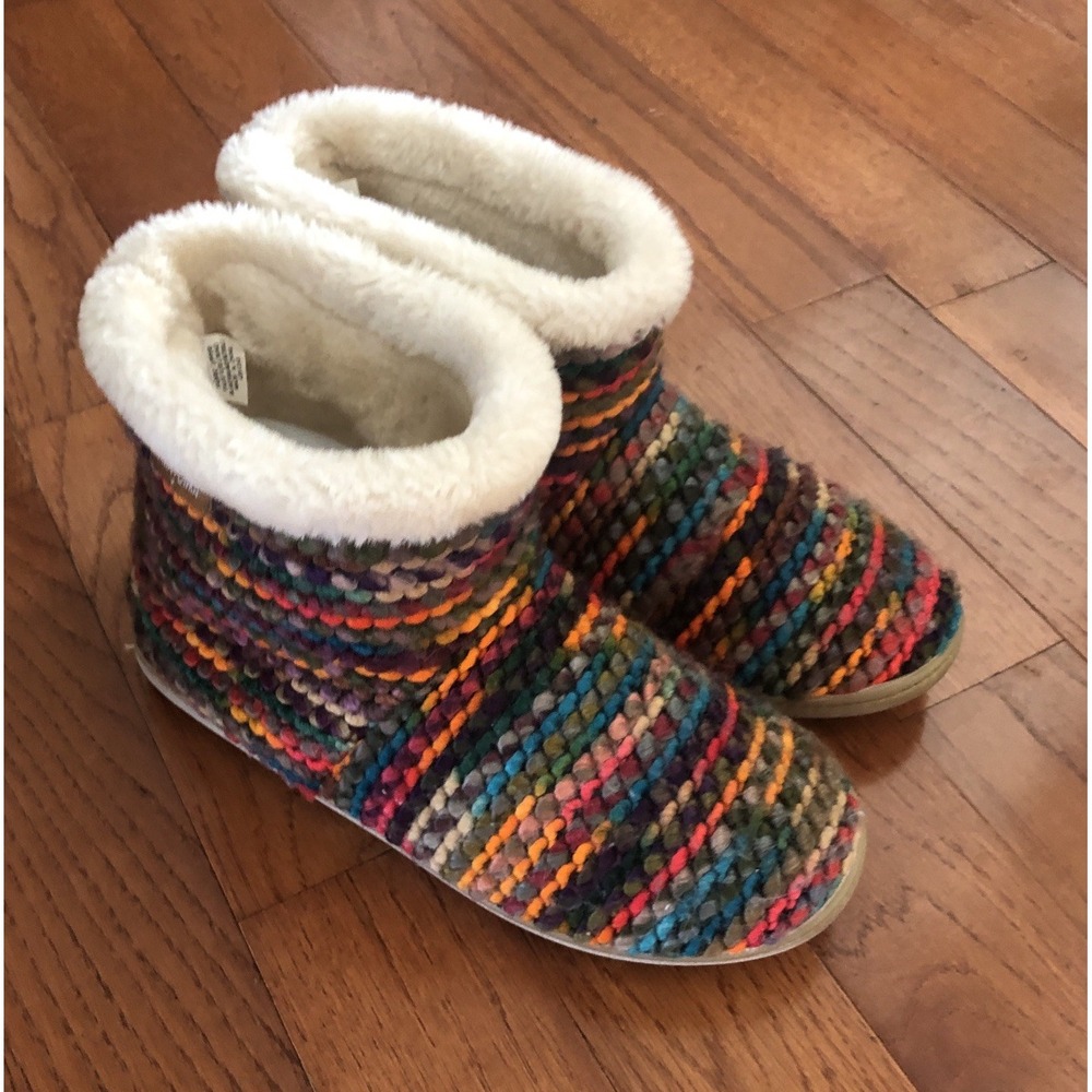 Minnetonka Slippers Womens 9.5-10.5 Betty Ankle Bootie Multicolor Fur Lined Flat